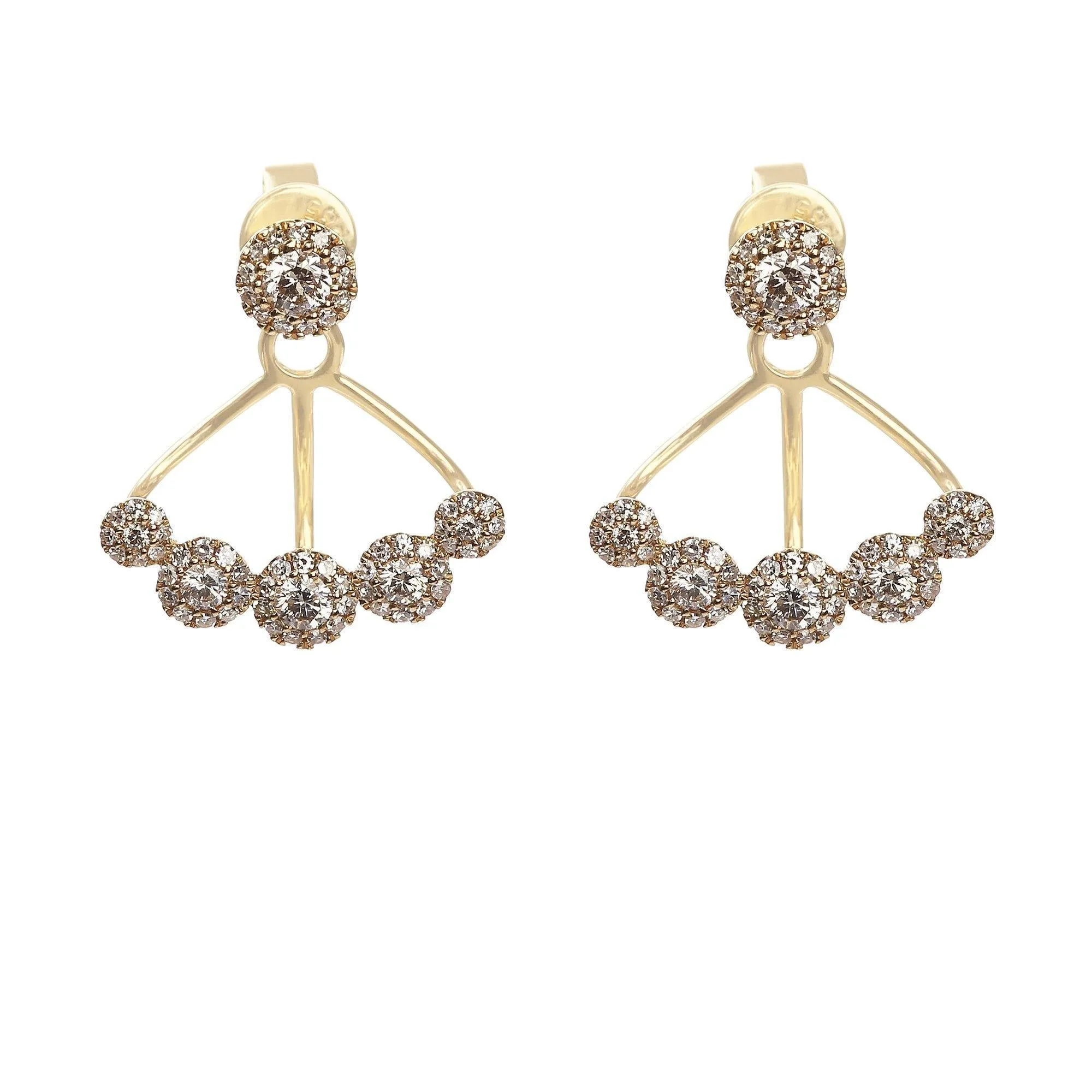 Minimalist 0.8 CT Round Diamond Ear Jackets Set in 14K Yellow Gold, Multiwear Earrings