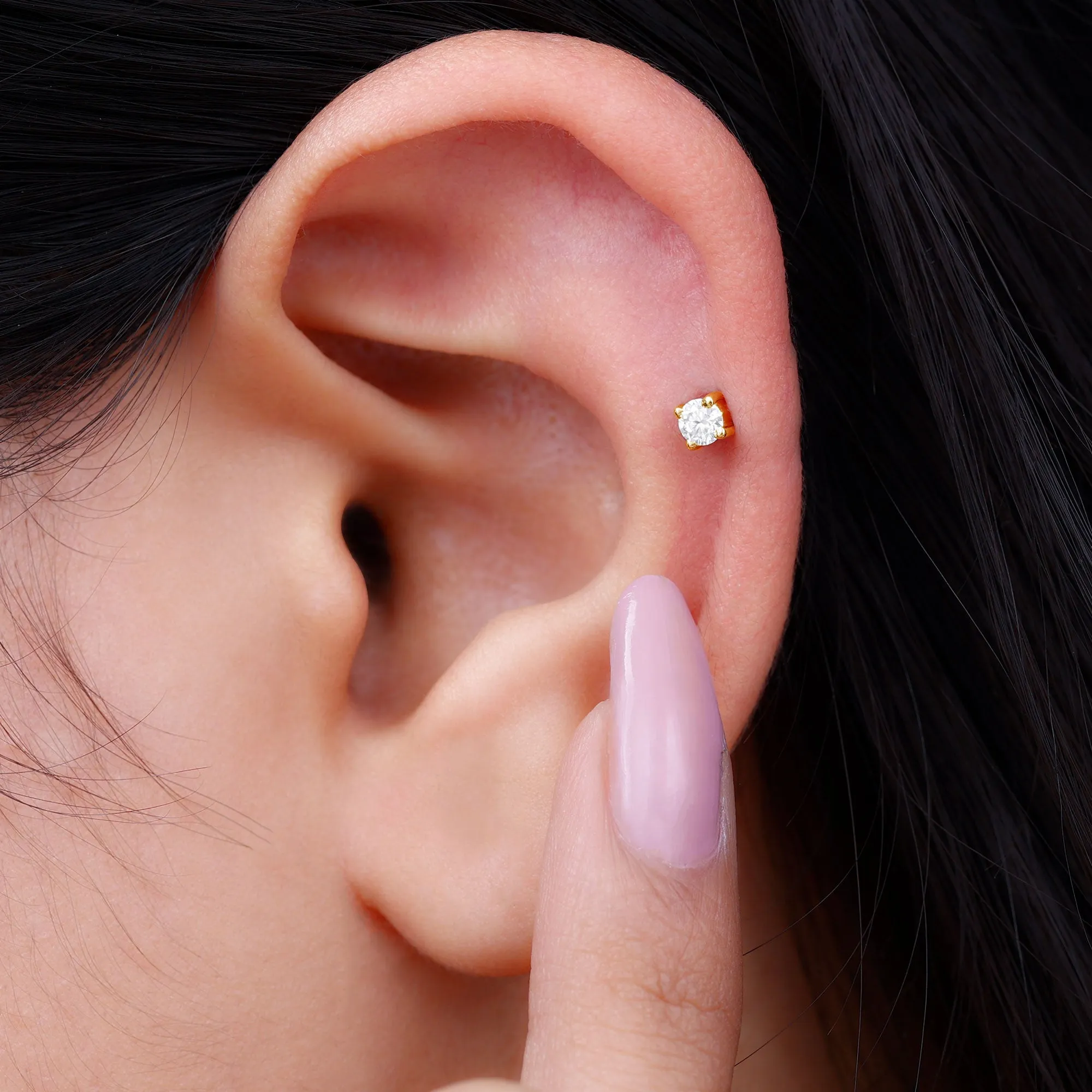 Minimalist Diamond Solitaire Tragus Earring