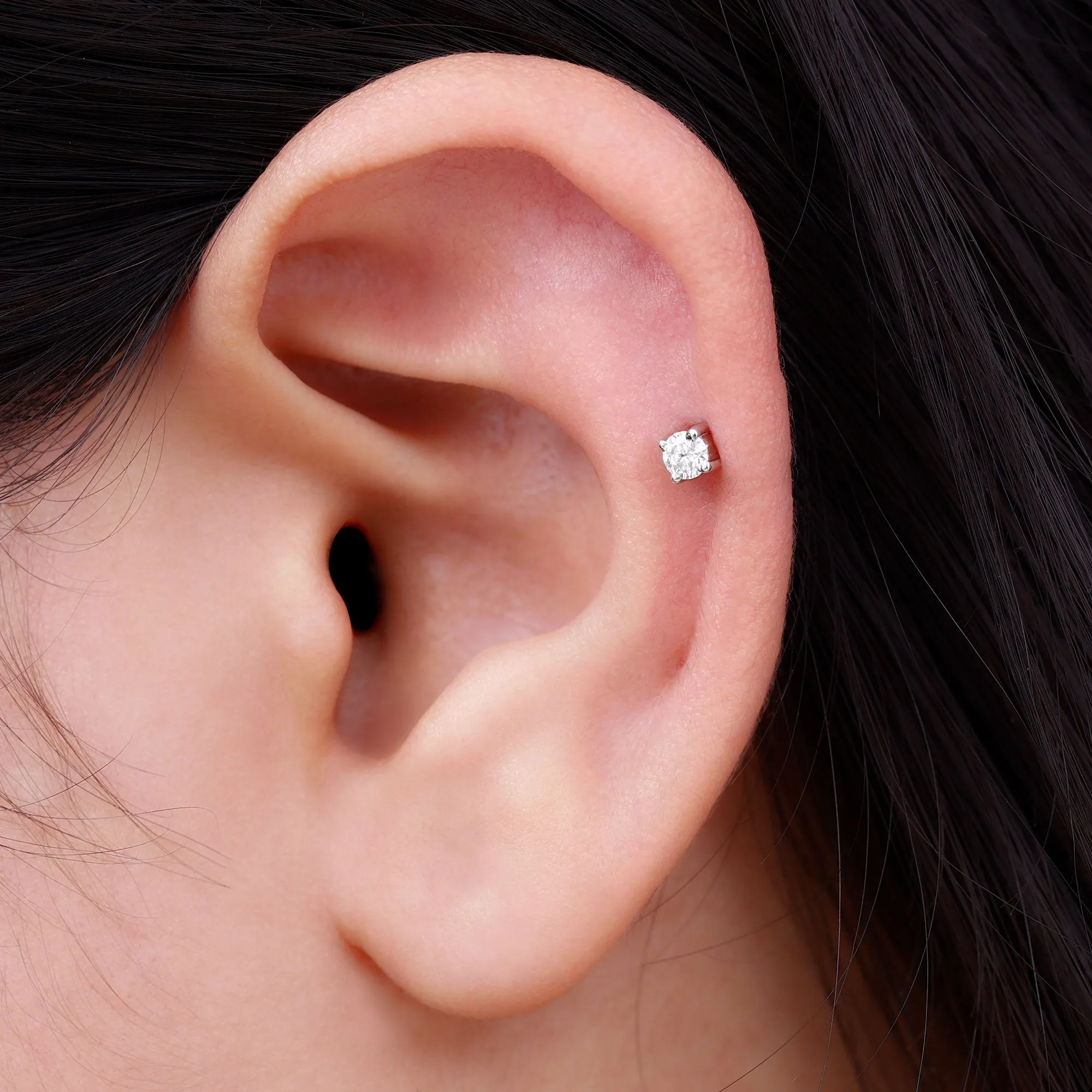 Minimalist Diamond Solitaire Tragus Earring