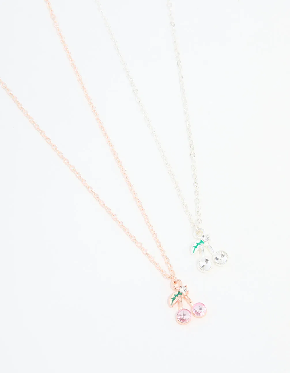 Mixed Metals Cherry Diamante Necklaces 2-Pack