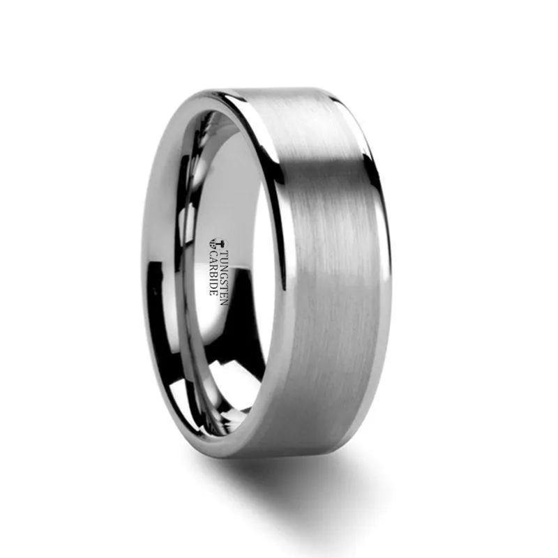 MONET Women's Flat Brushed Center Polished Edges White Tungsten Wedding Band - 4mm - 6mm