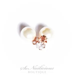 Mother of Pearls Stud Earrings with Crystals - ONLY 1 LEFT!