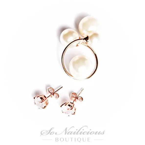 Mother of Pearls Stud Earrings with Crystals - ONLY 1 LEFT!