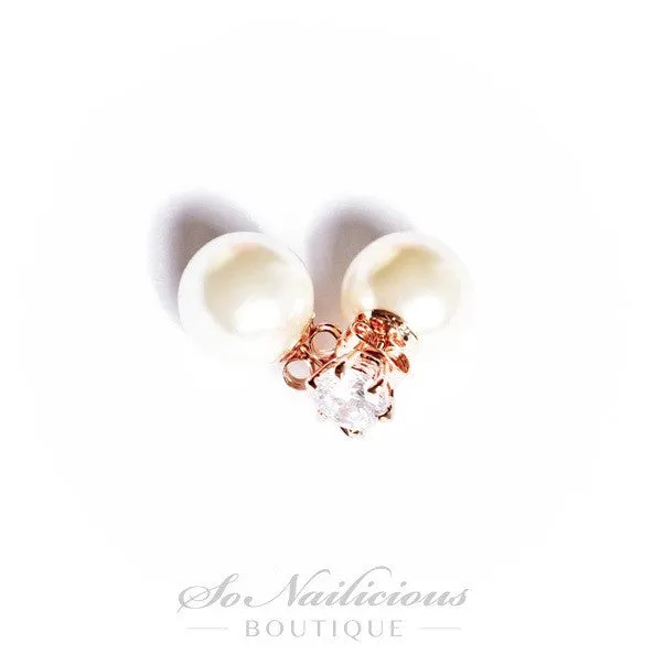 Mother of Pearls Stud Earrings with Crystals - ONLY 1 LEFT!