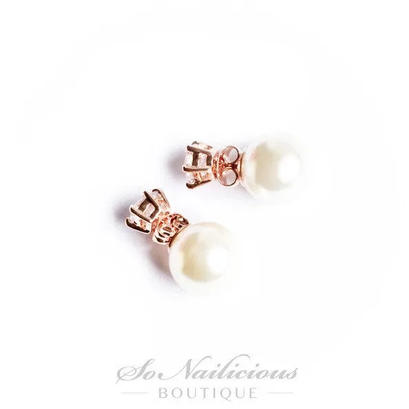 Mother of Pearls Stud Earrings with Crystals - ONLY 1 LEFT!