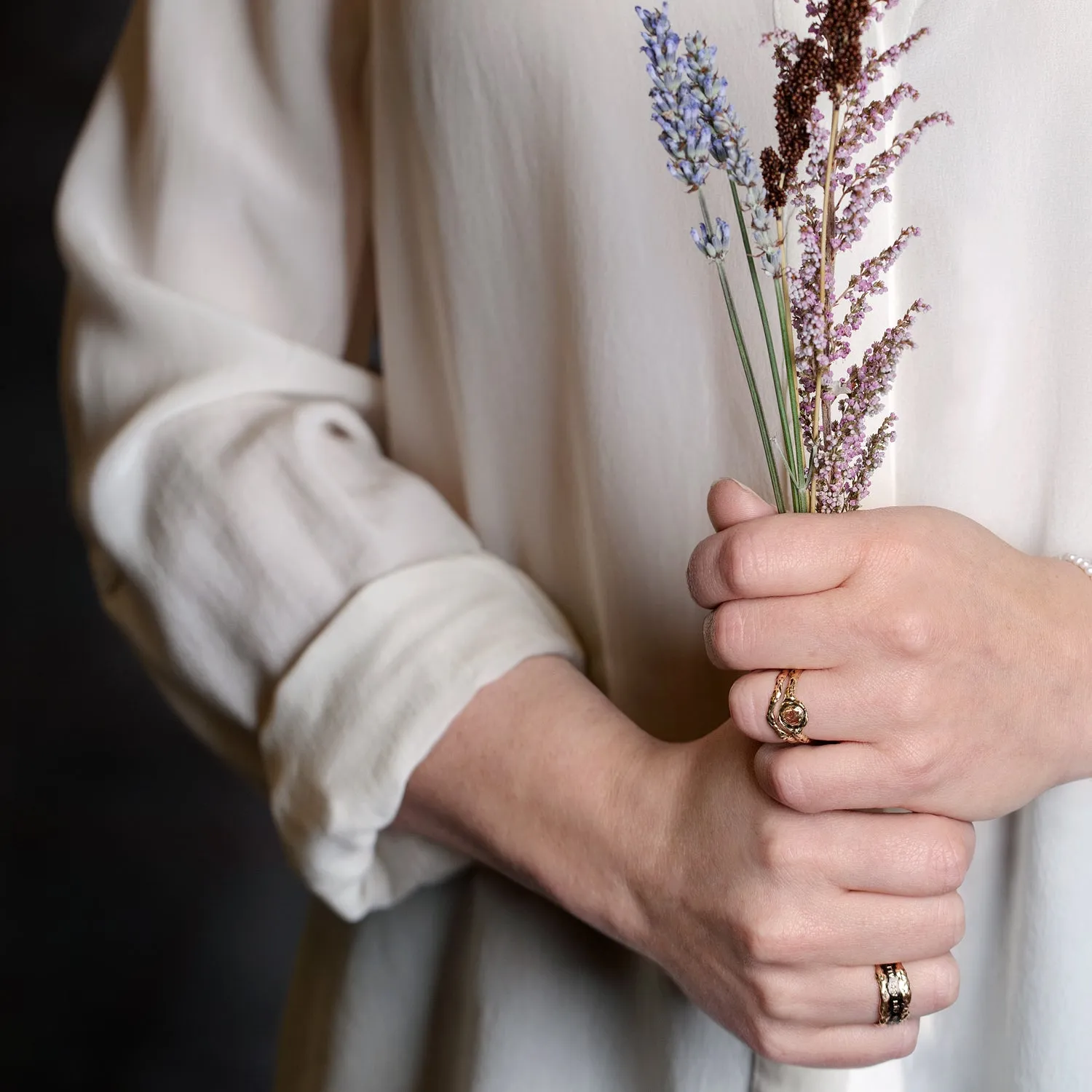 Narrow Sapphire 14K Gold Faceted Stone Ring