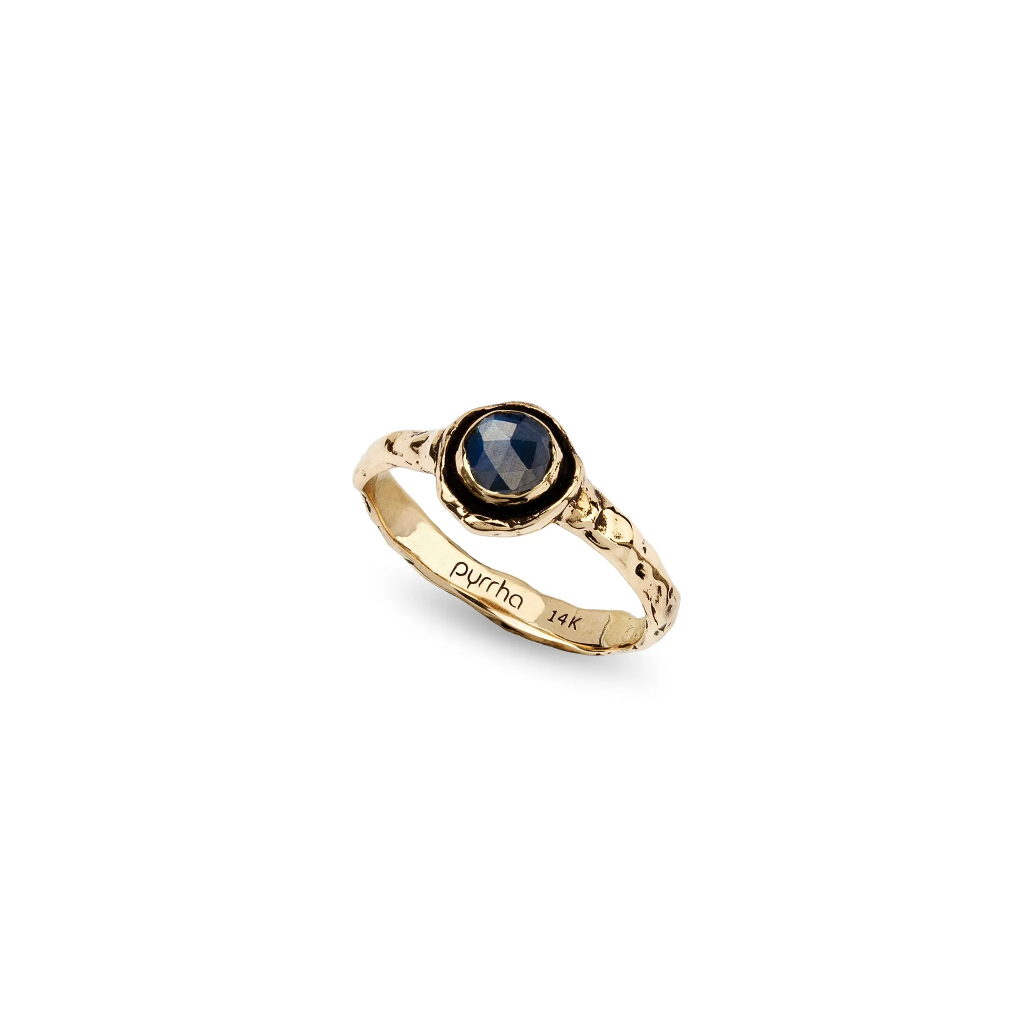 Narrow Sapphire 14K Gold Faceted Stone Ring