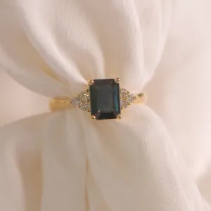 Natural Australian Emerald Cut Sapphire Engagement Ring