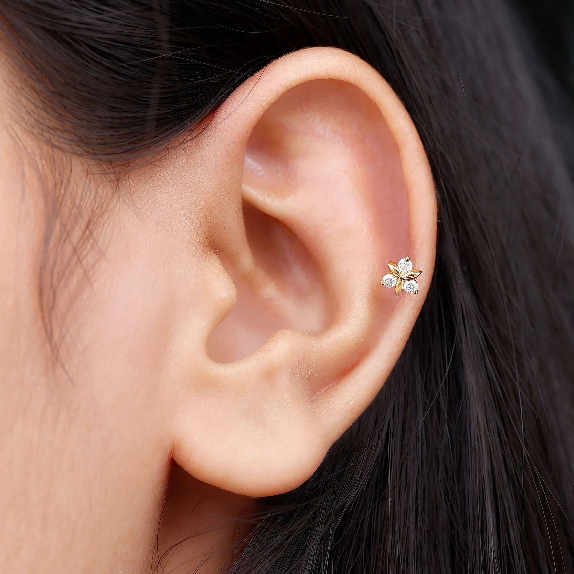 Natural Diamond Floral Earring for Conch Piercing