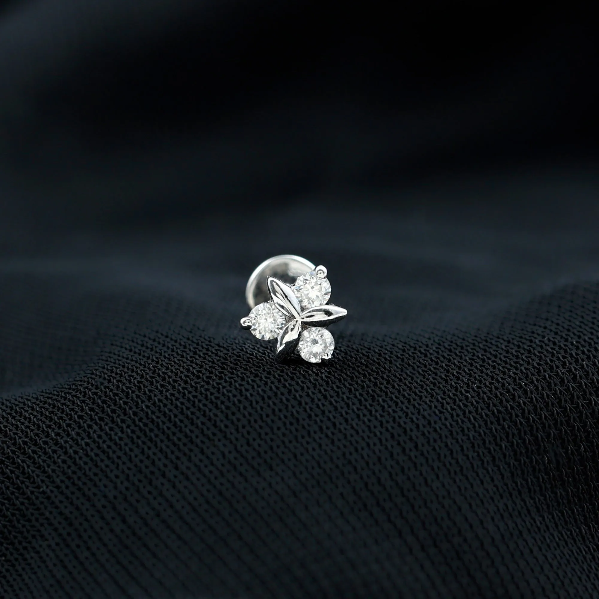 Natural Diamond Floral Earring for Conch Piercing