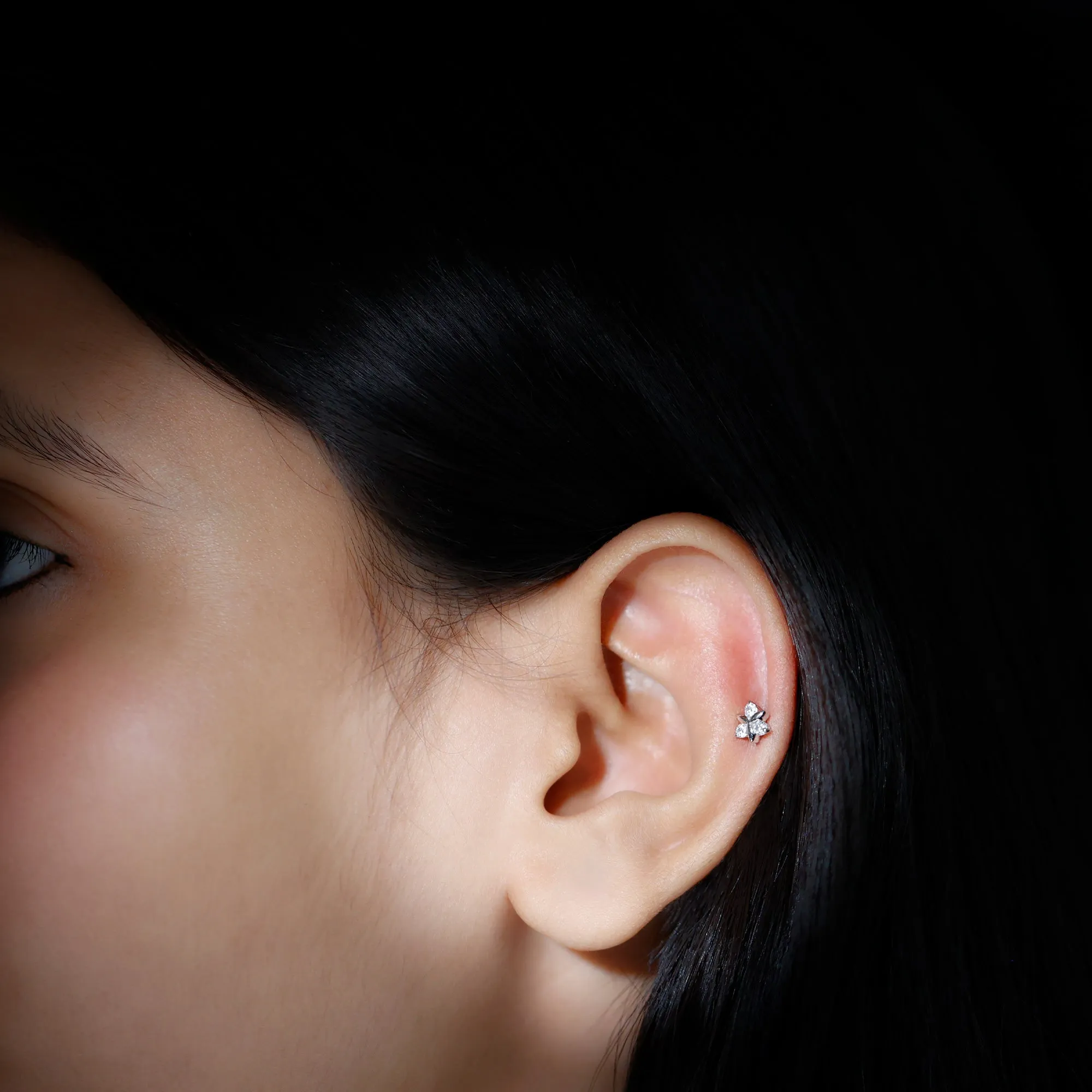 Natural Diamond Floral Earring for Conch Piercing