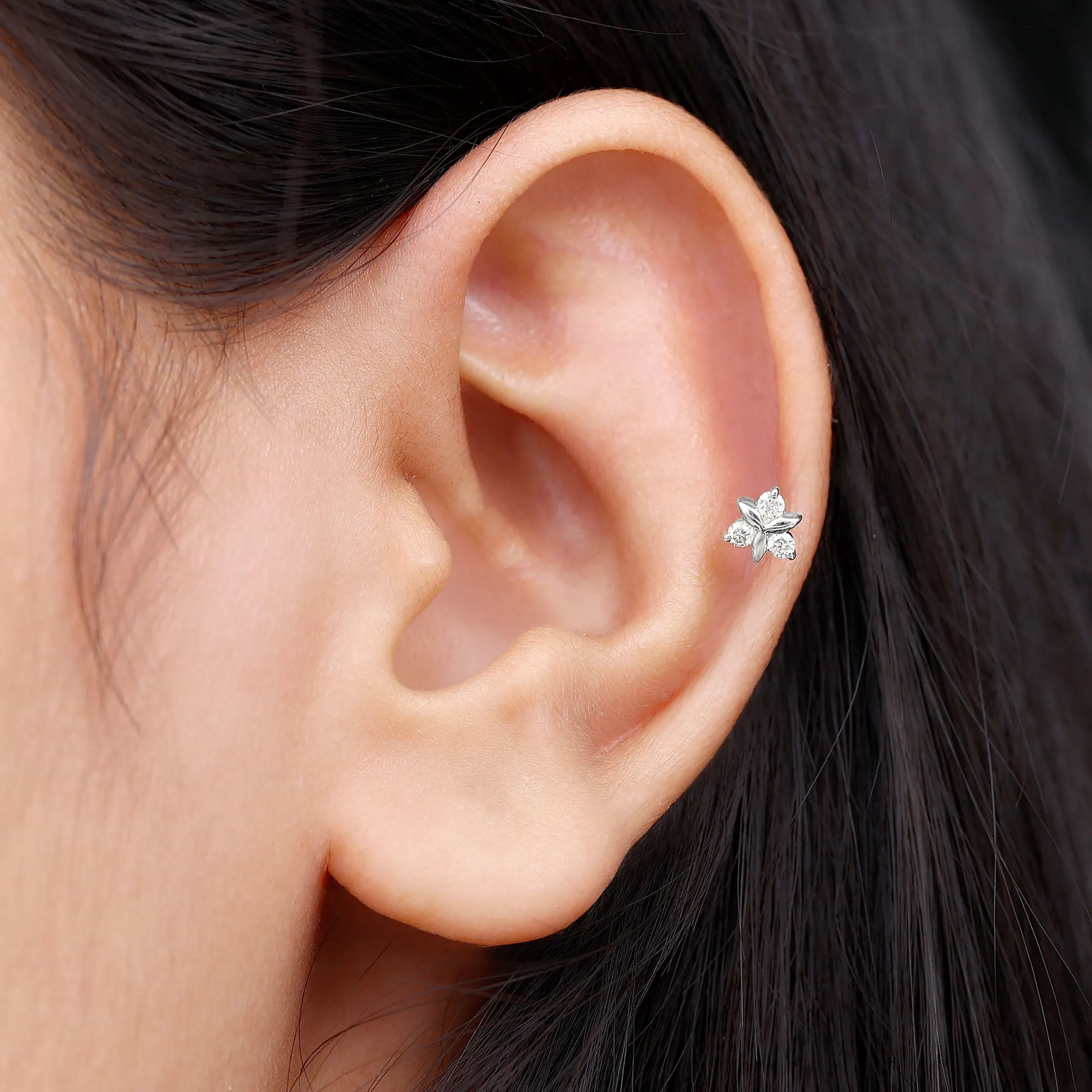 Natural Diamond Floral Earring for Conch Piercing