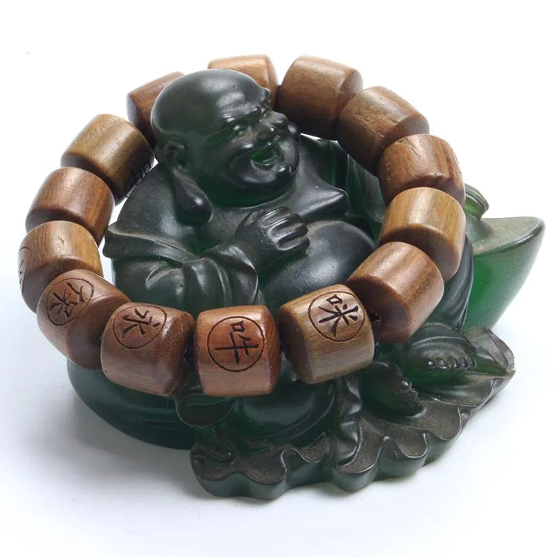 Natural Verawood Engraved Buddha Prayer Beads Bracelet