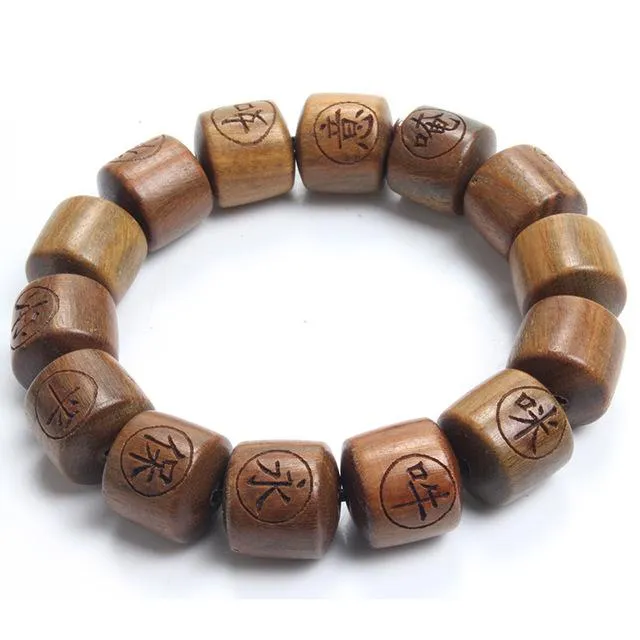 Natural Verawood Engraved Buddha Prayer Beads Bracelet