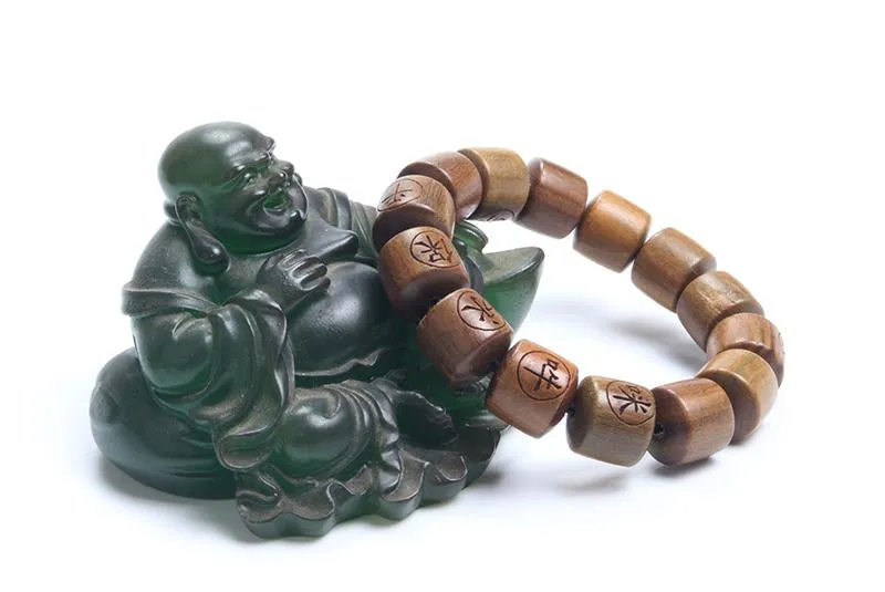 Natural Verawood Engraved Buddha Prayer Beads Bracelet