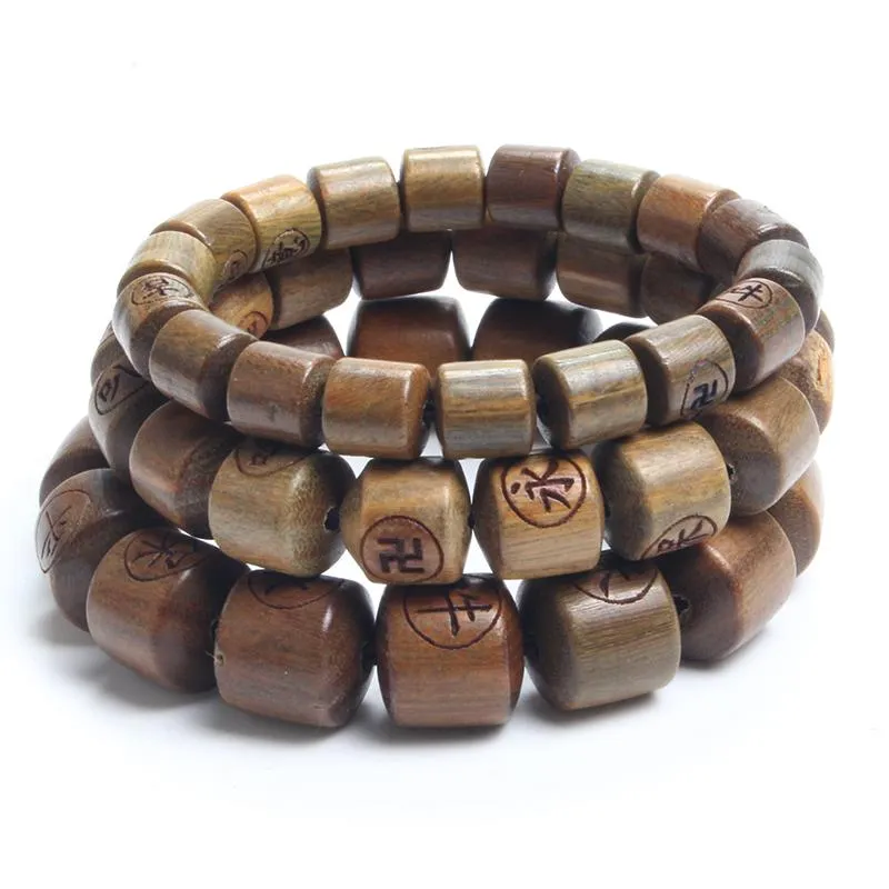 Natural Verawood Engraved Buddha Prayer Beads Bracelet