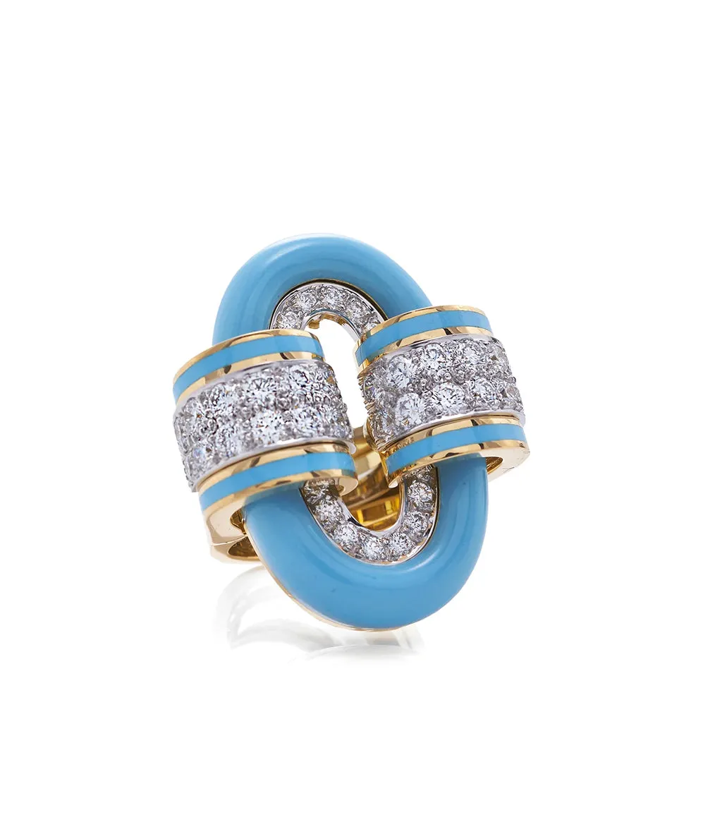 Oval Buckle Ring, Light Blue Enamel