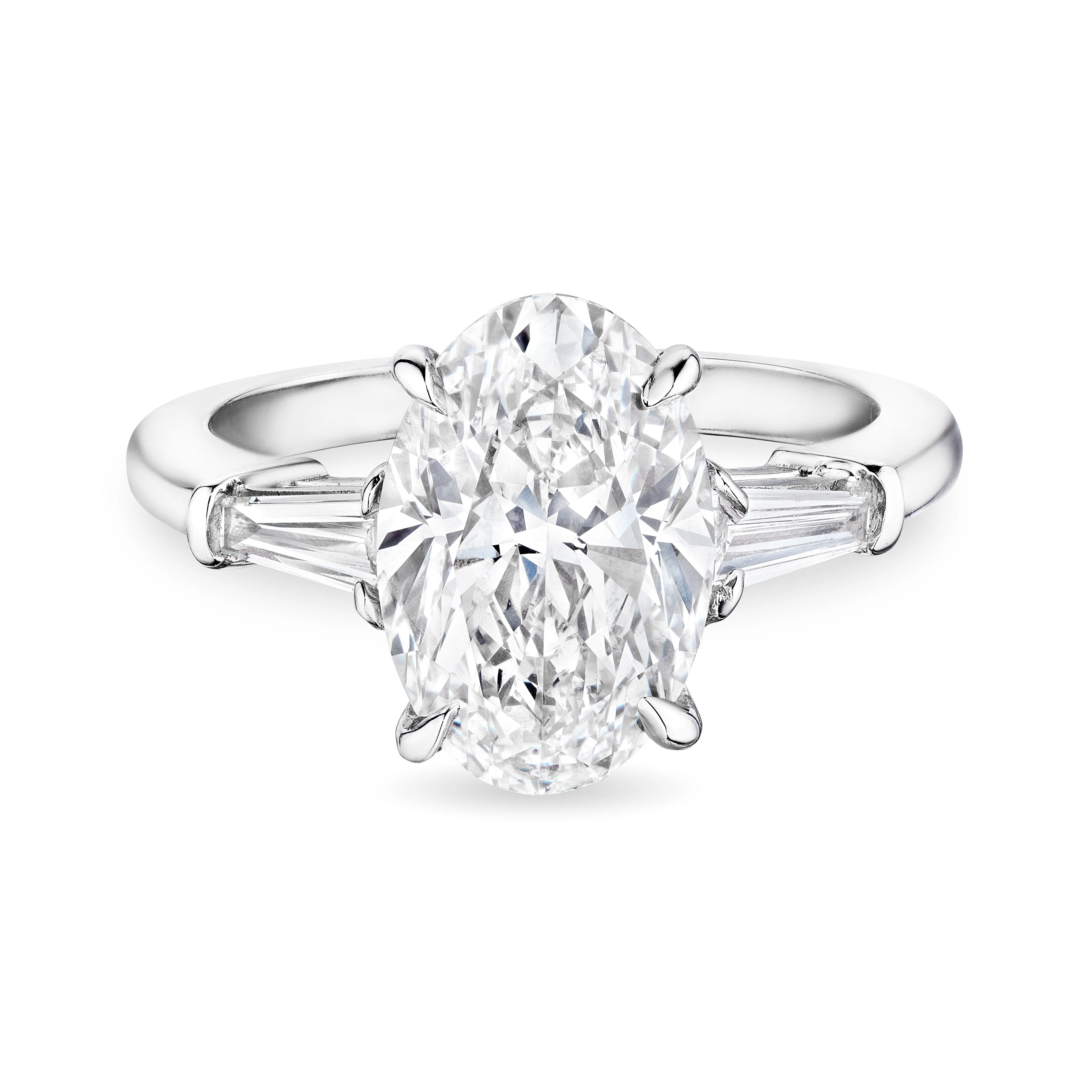 Oval Cut Diamond Ring with Tapered Baguettes, 3 CT