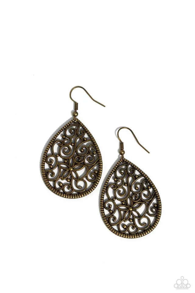 Paparazzi Earring ~ Tour de Garden - Brass