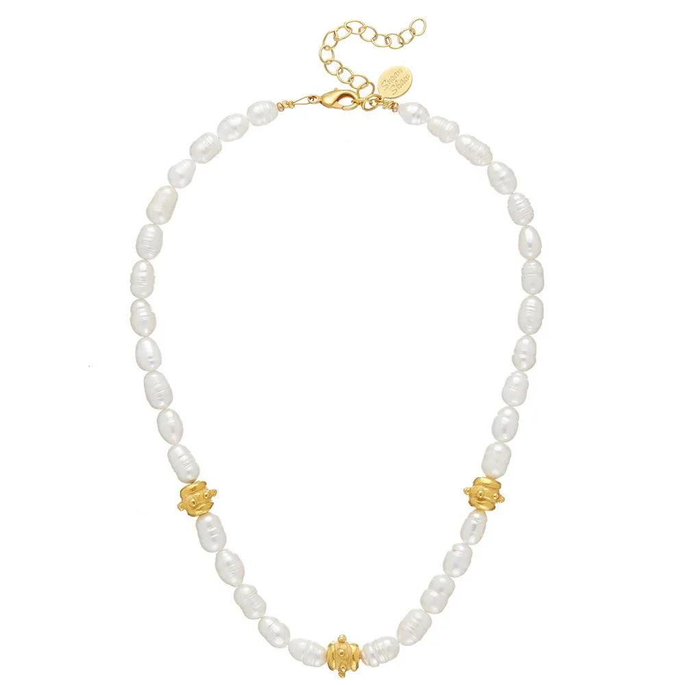 Pearl Strand with Gold Beads