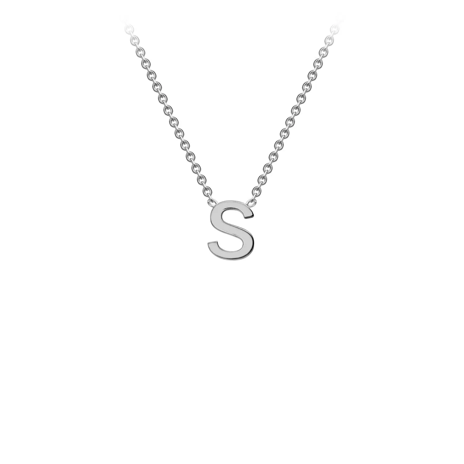 Petite Initial Pendants in White Gold   Chain