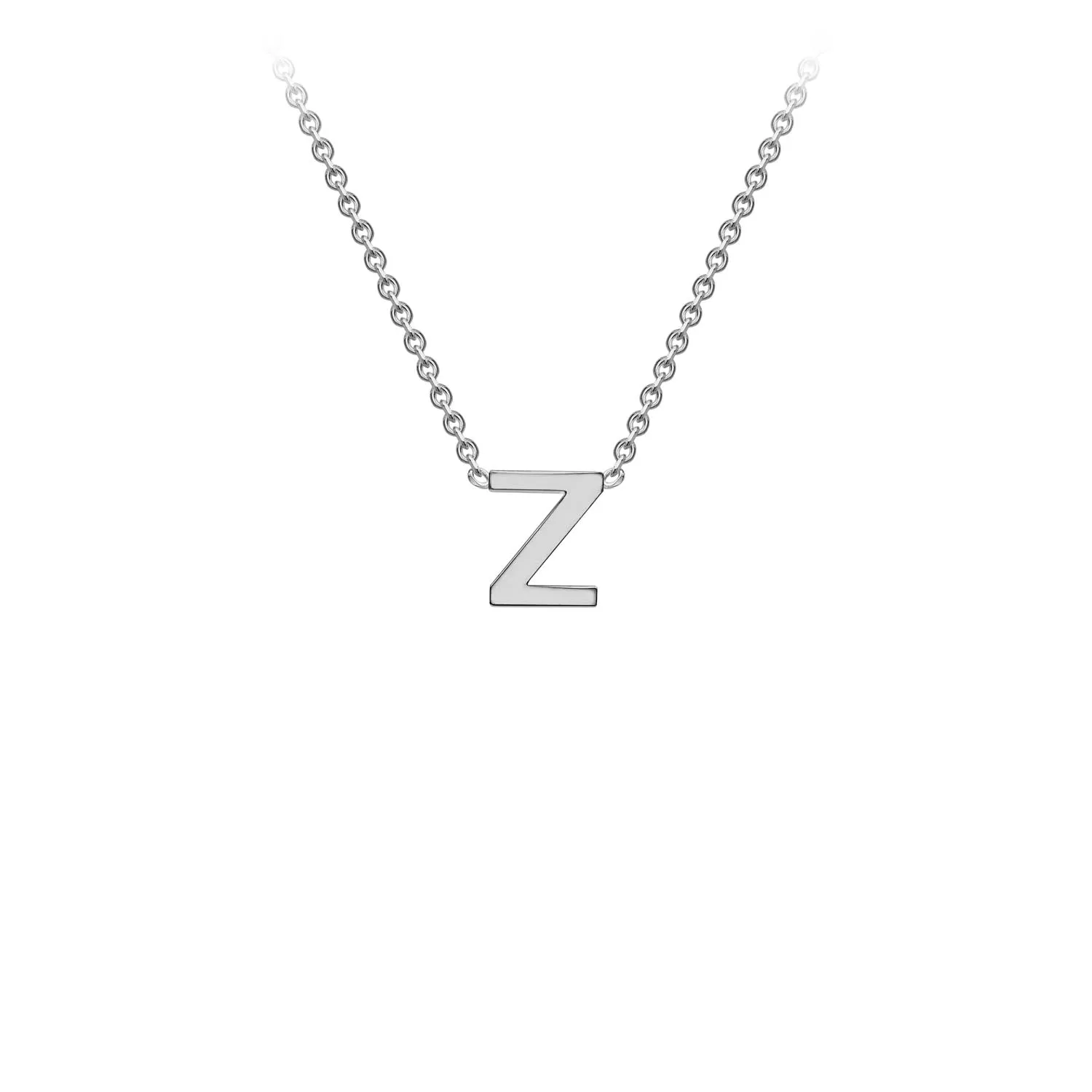 Petite Initial Pendants in White Gold   Chain