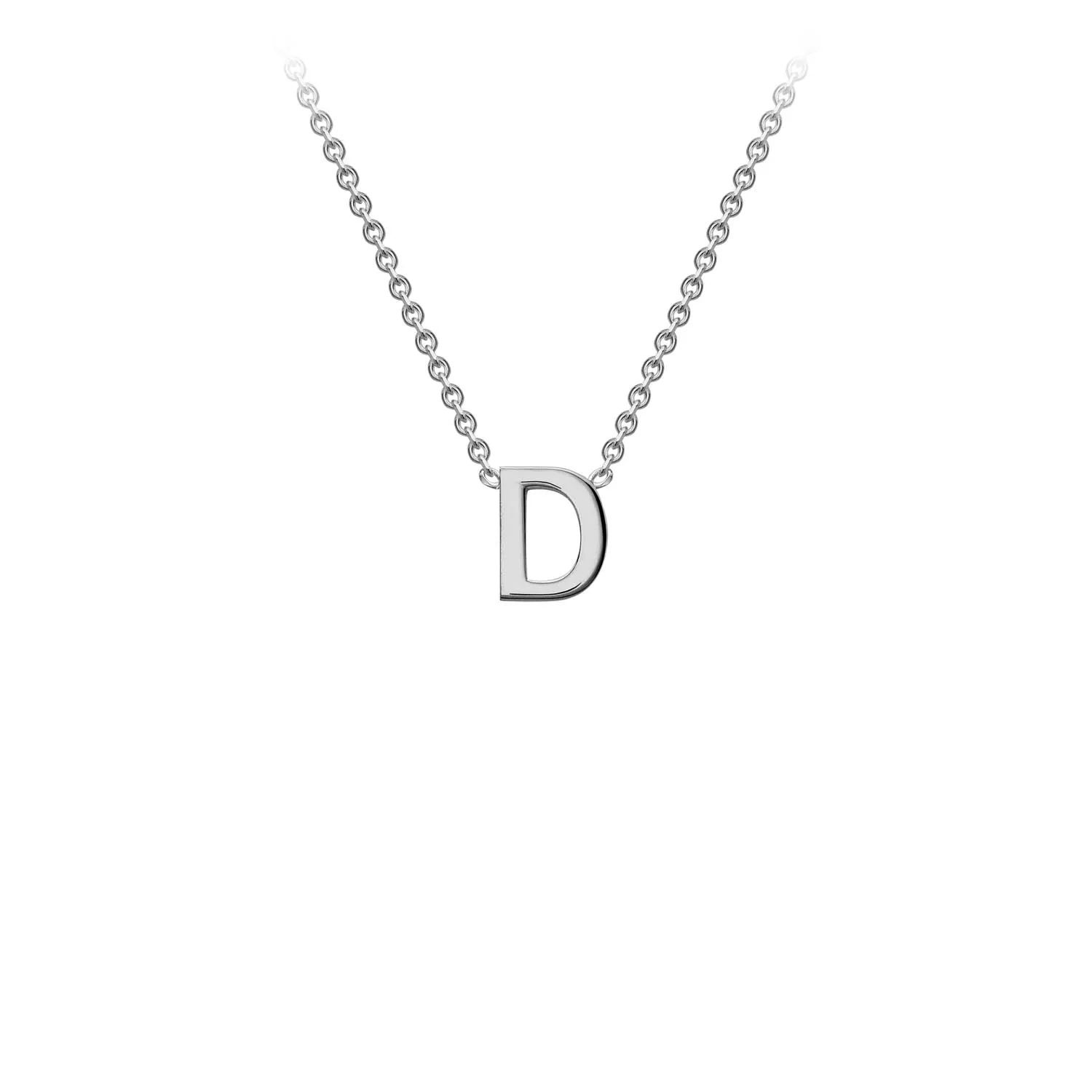 Petite Initial Pendants in White Gold   Chain