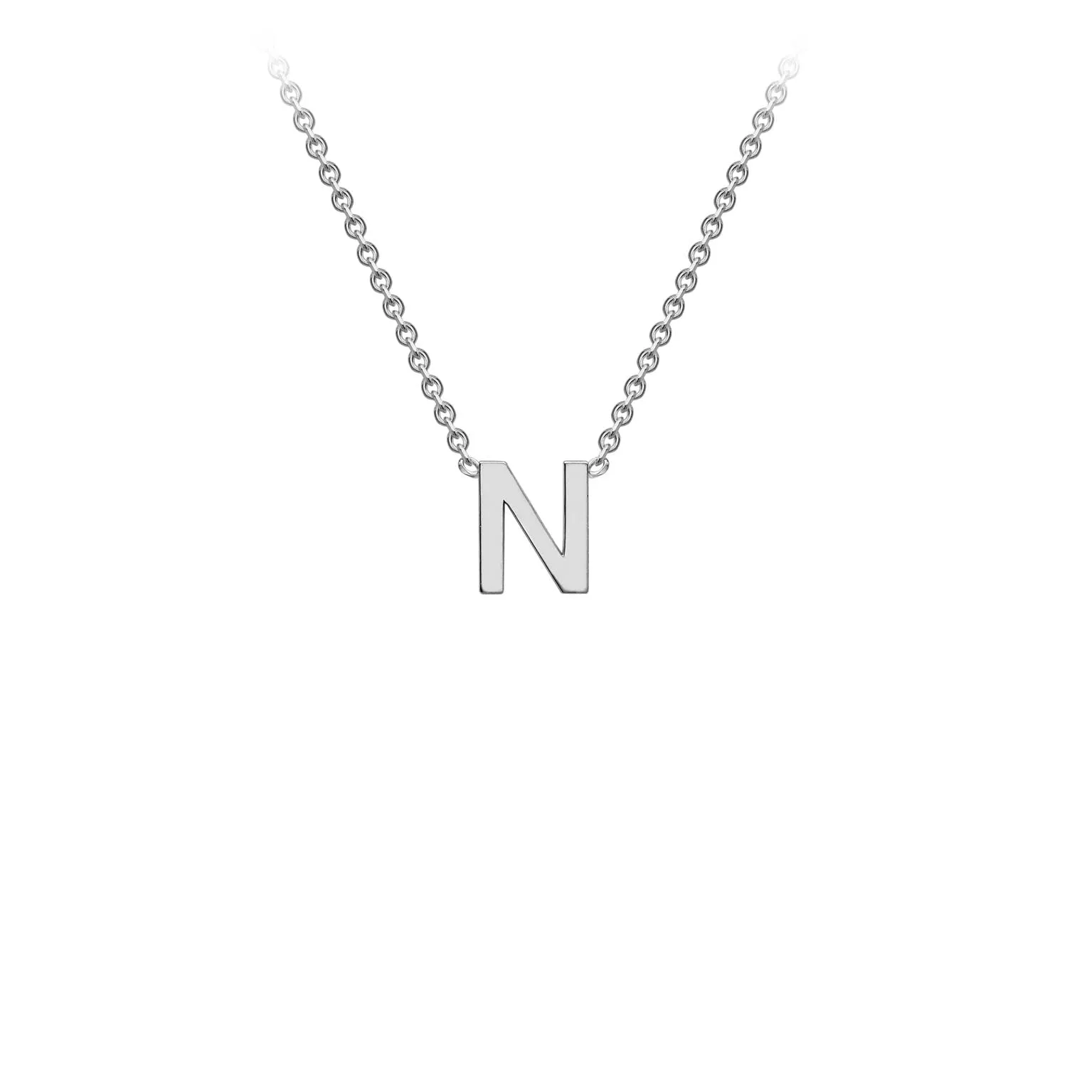 Petite Initial Pendants in White Gold   Chain