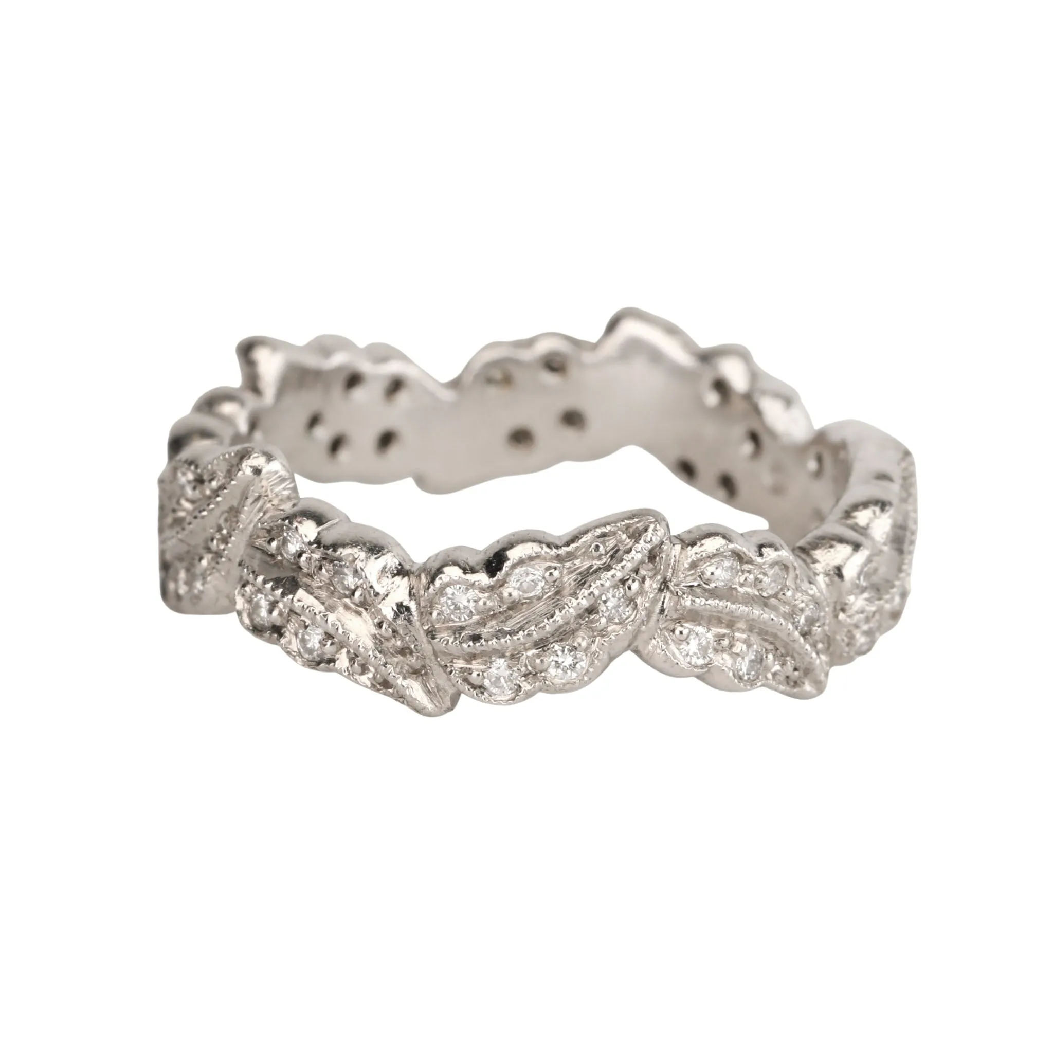 Platinum and Diamond Continuous Leaf Band