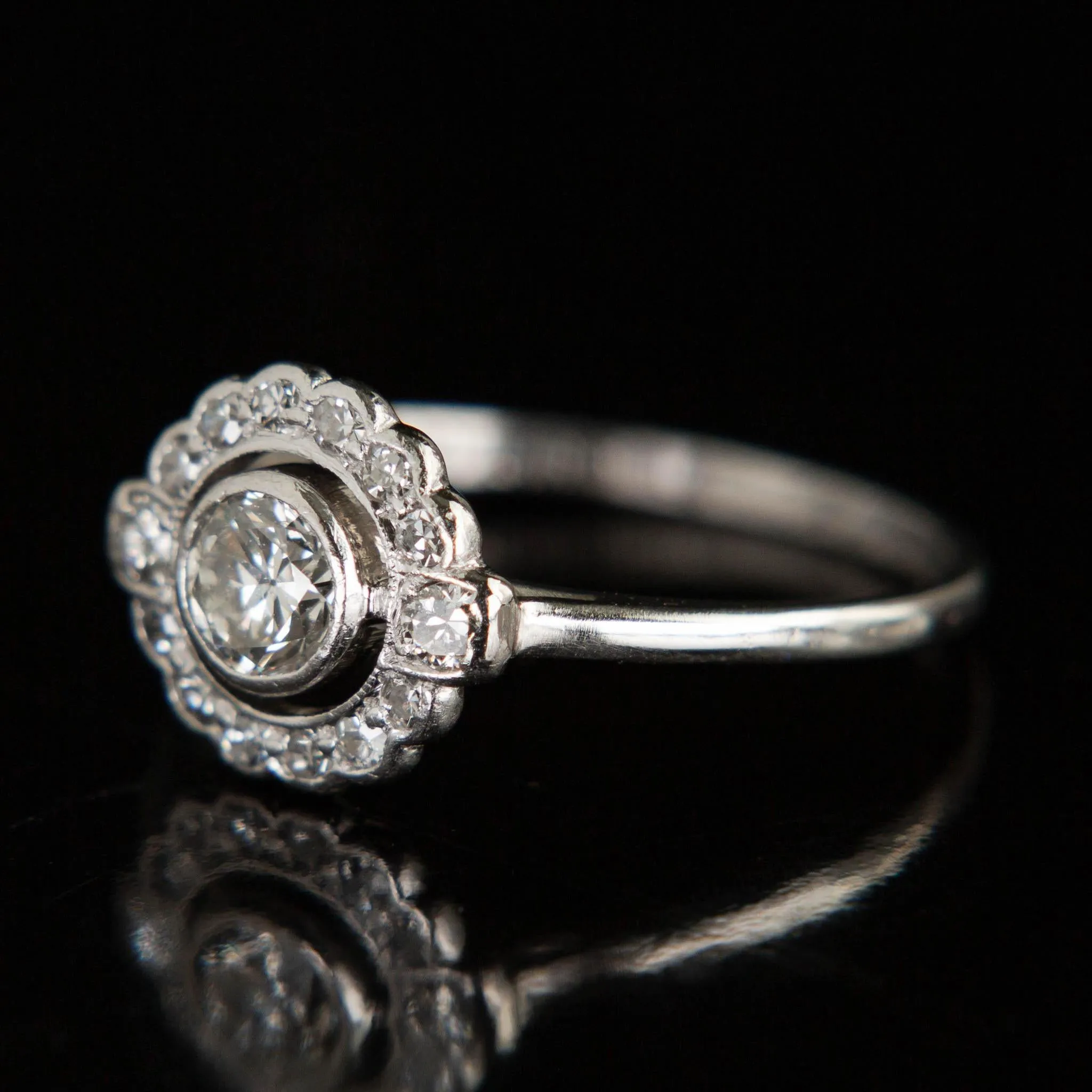 Platinum Diamond Halo Ring | Circa 1920