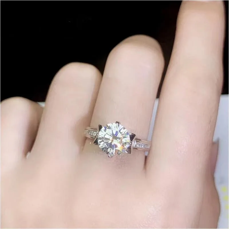 Platinum Plated Silver Fleur-de-lis Moissanite Ring 1ct & 2ct Options