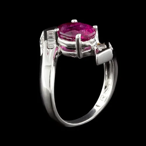 Platinum Rubelite & Diamond Ring