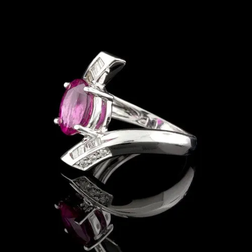 Platinum Rubelite & Diamond Ring