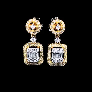 PREORDER | Golden Round Emerald Dangling Diamond Earrings 14kt