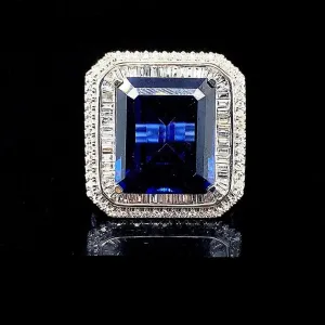 PREORDER | Large Blue Sapphire Gemstons Diamond Ring 14kt