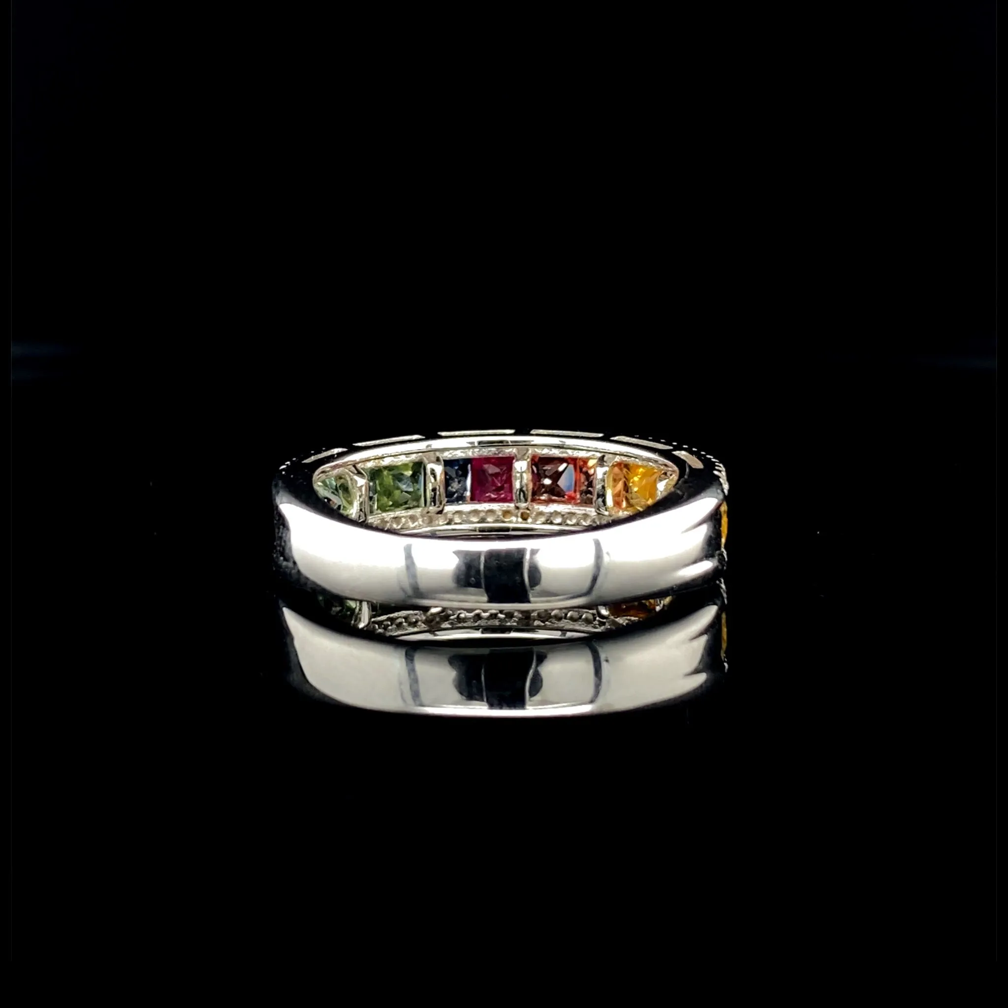 PREORDER | Rainbow Sapphire Gemstones Half Eternity Diamond Ring 14kt