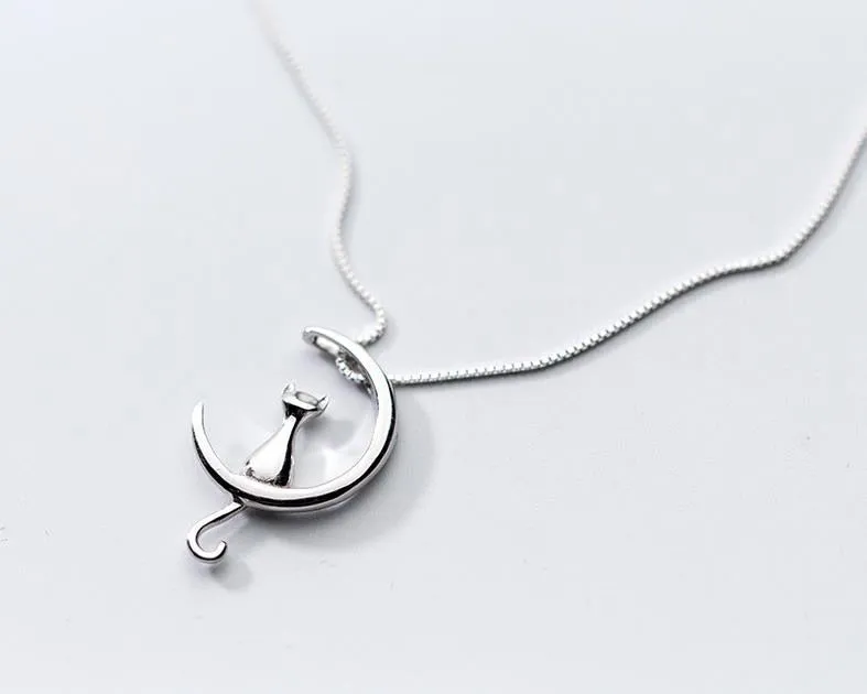 Pure 925 Sterling Silver Cat Charm Pendant Necklaces