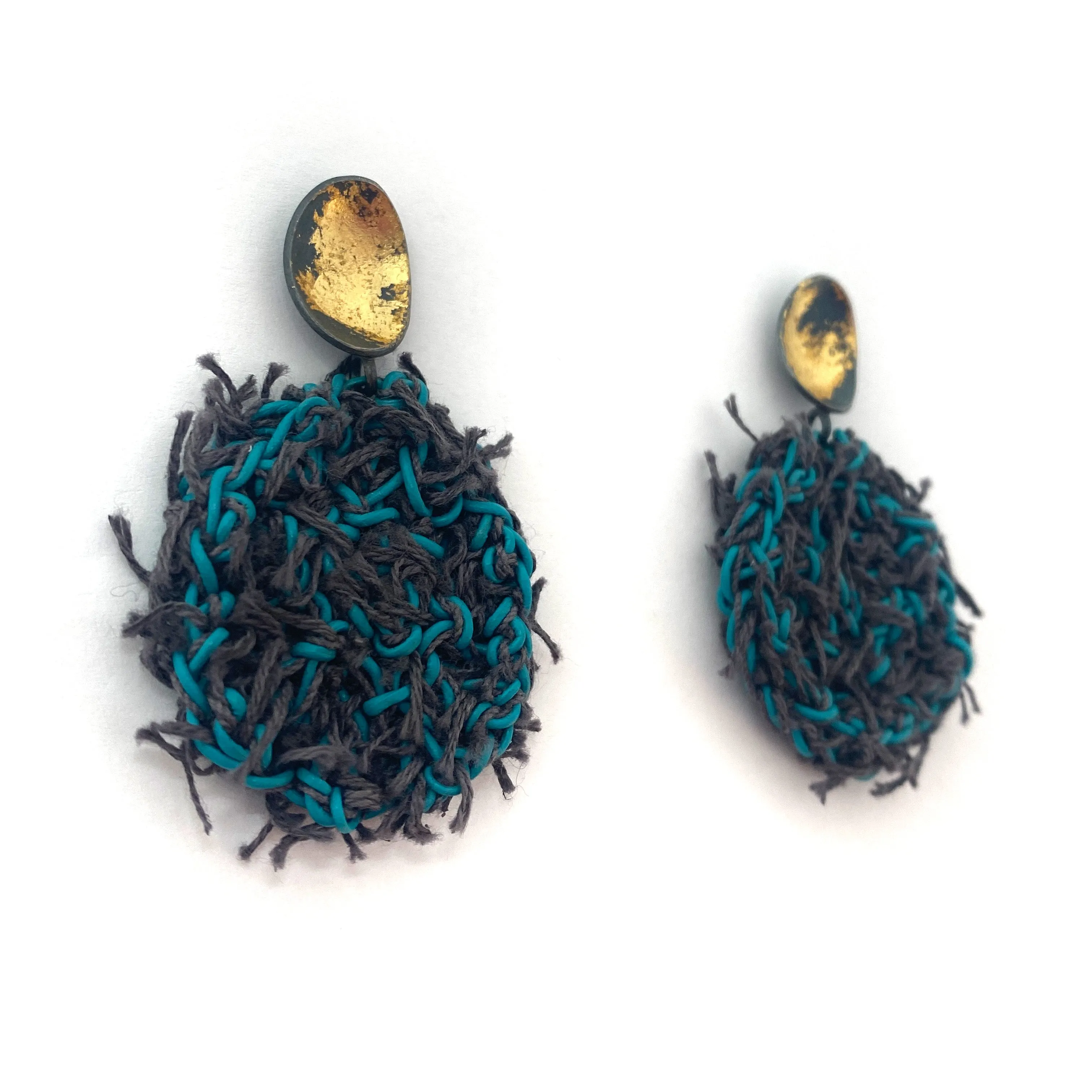 Purple and Teal Knit Drop Earrings