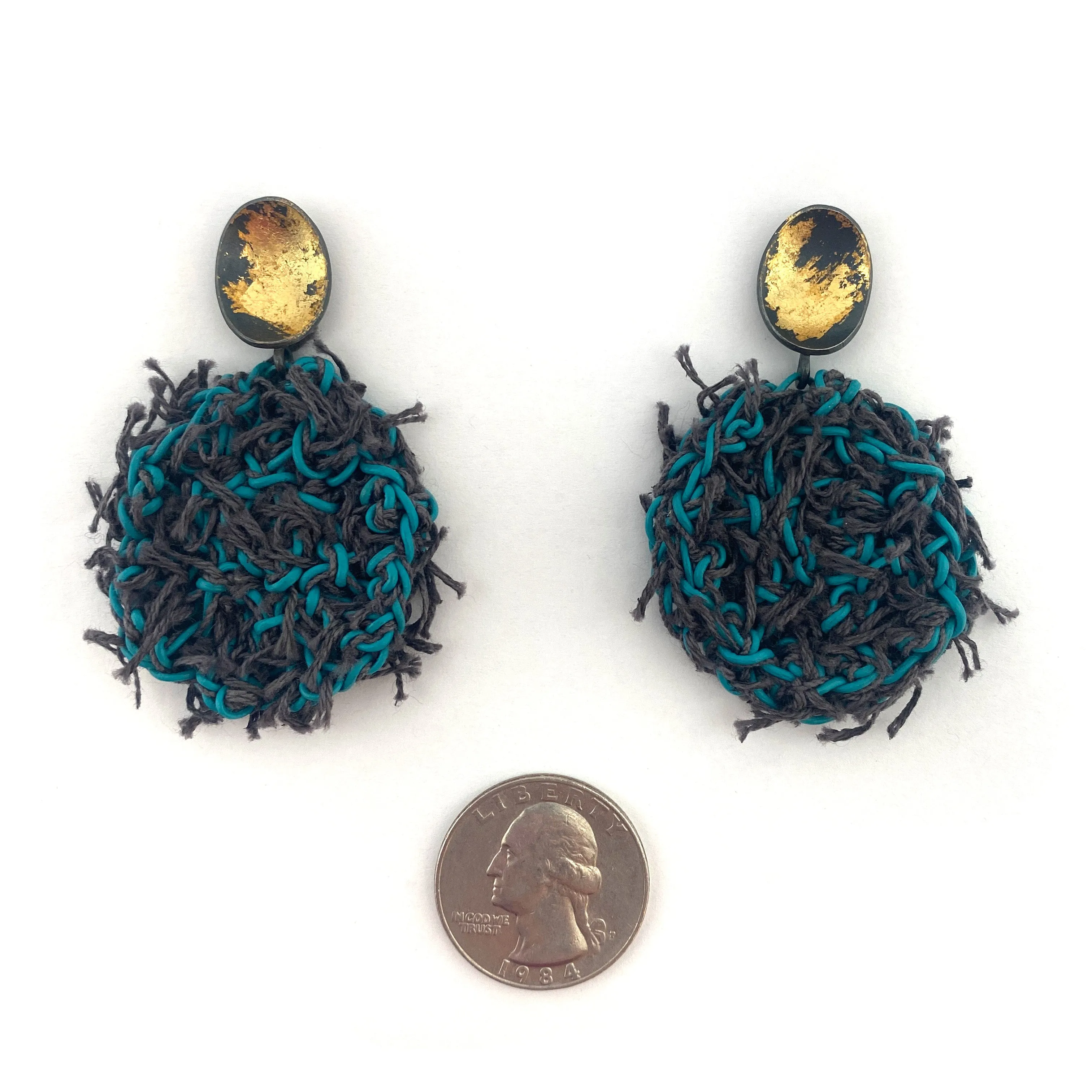 Purple and Teal Knit Drop Earrings