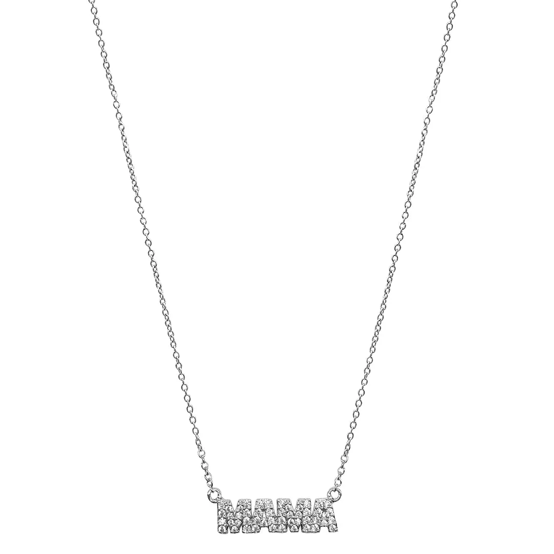 Rhodium Plated CZ Mama Necklace