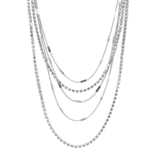 Rhodium Plated Layered Tennis Necklace