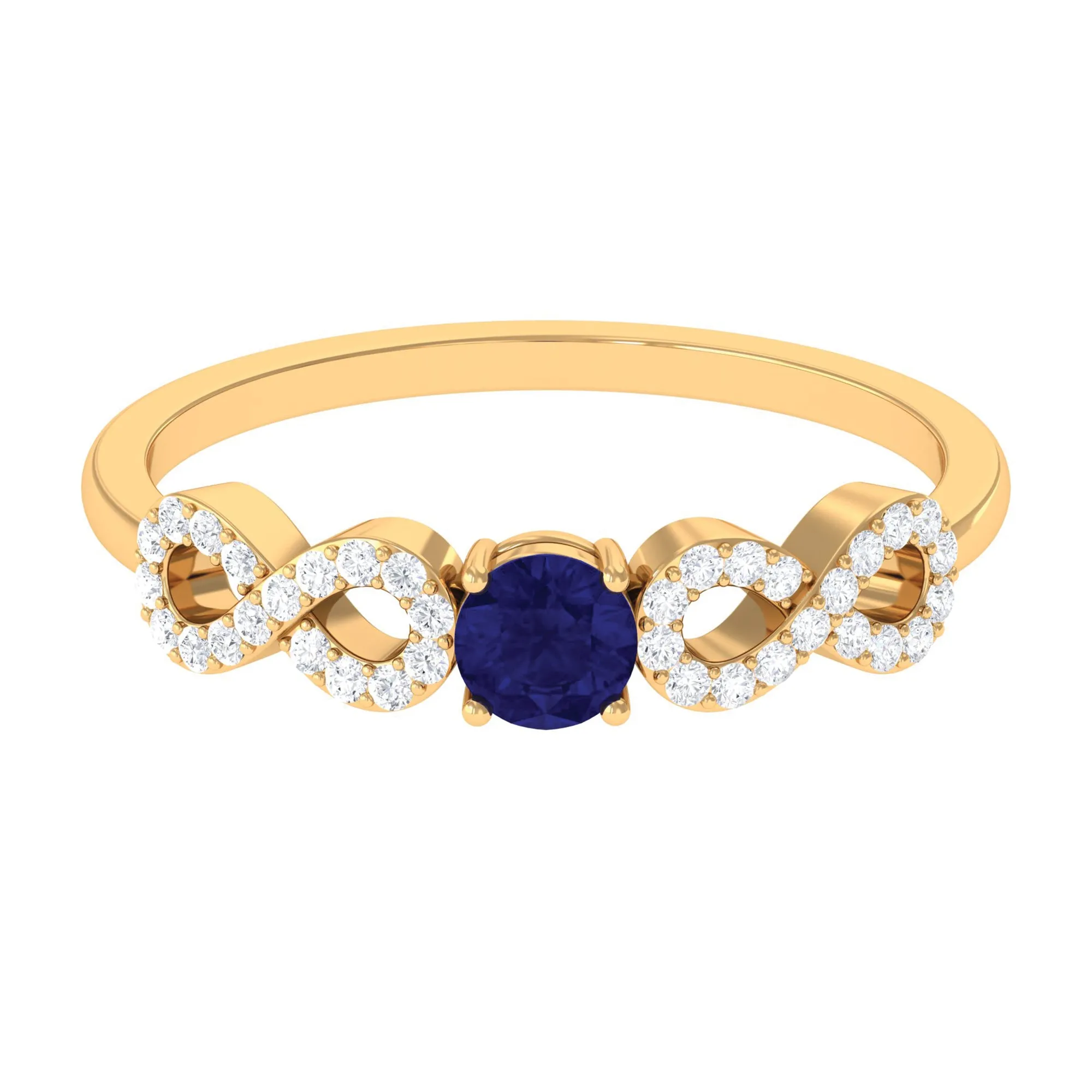 Round Blue Sapphire Solitaire Ring with Infinity Diamond