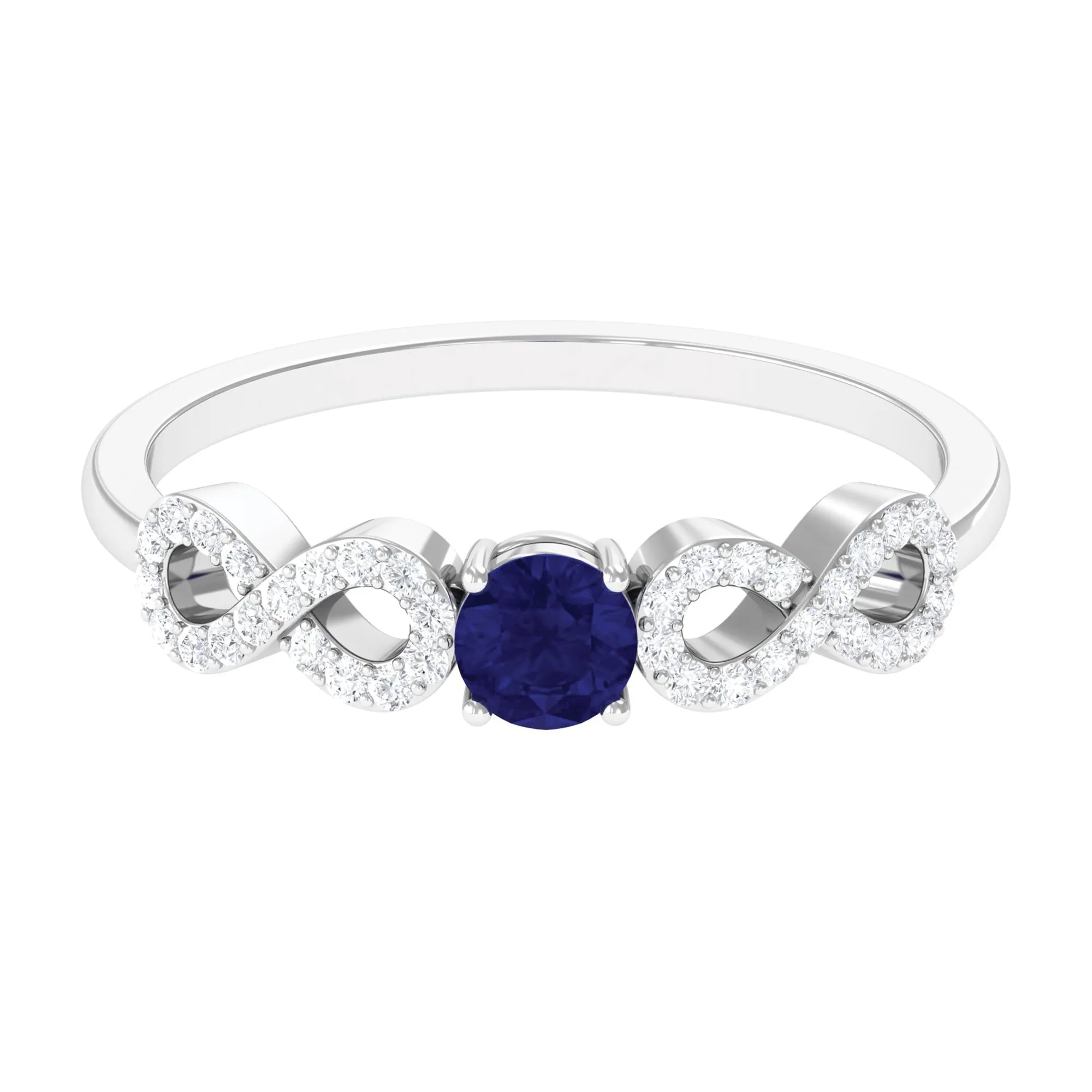 Round Blue Sapphire Solitaire Ring with Infinity Diamond