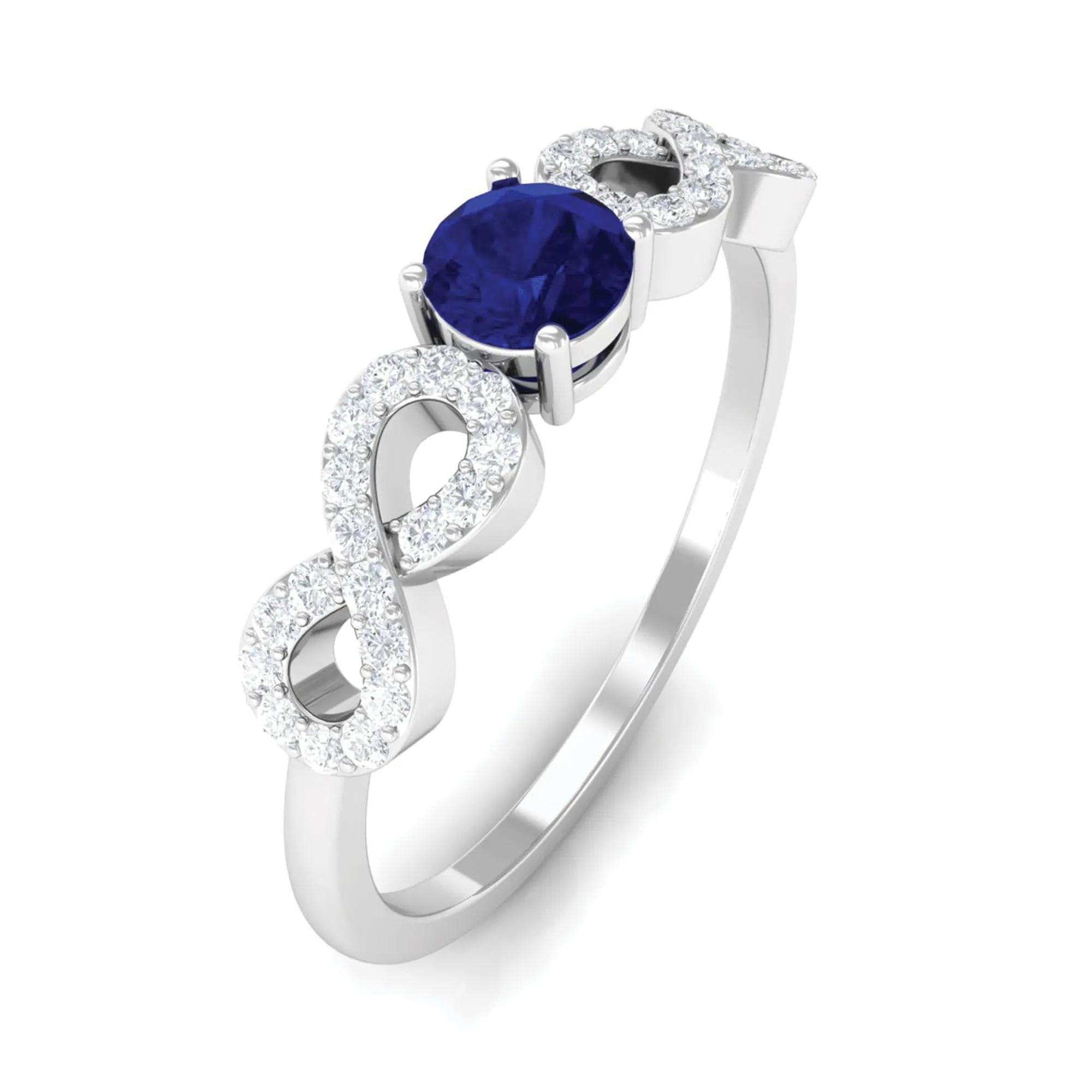 Round Blue Sapphire Solitaire Ring with Infinity Diamond