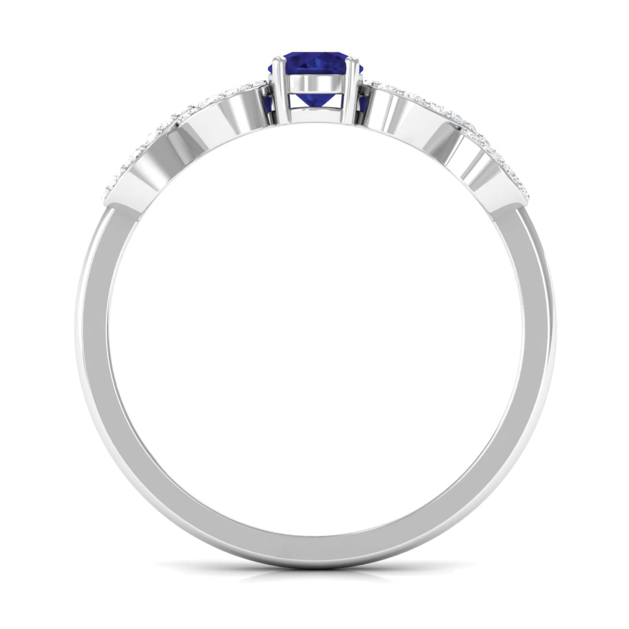 Round Blue Sapphire Solitaire Ring with Infinity Diamond