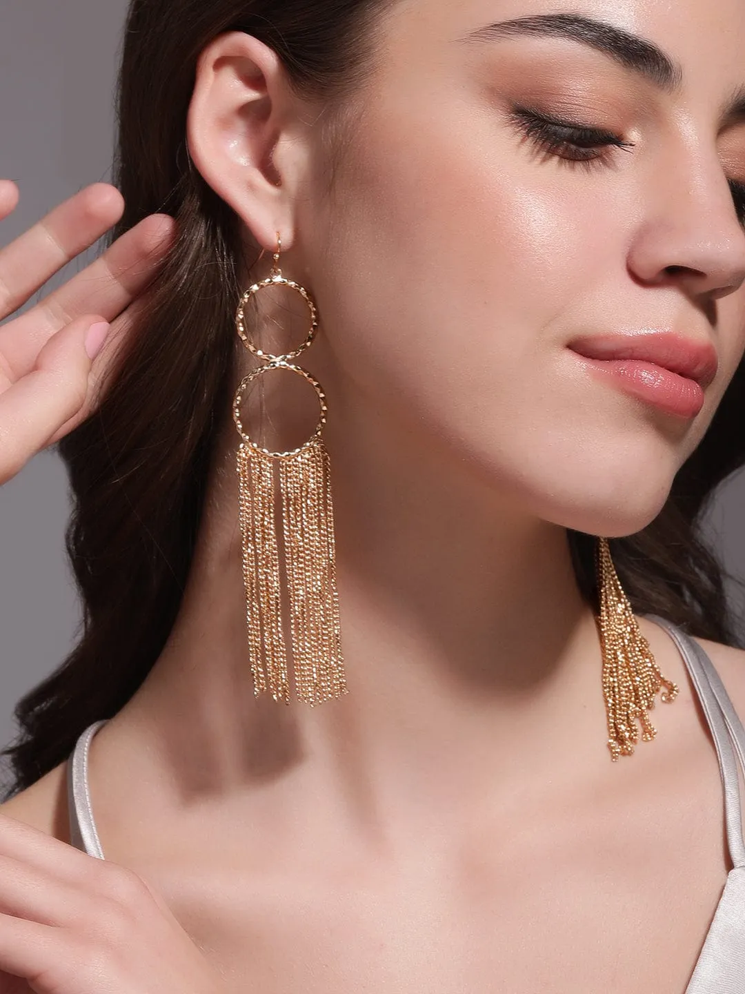 Rubans Voguish 18K Gold plated Textured Wired Tassle Statement Earring