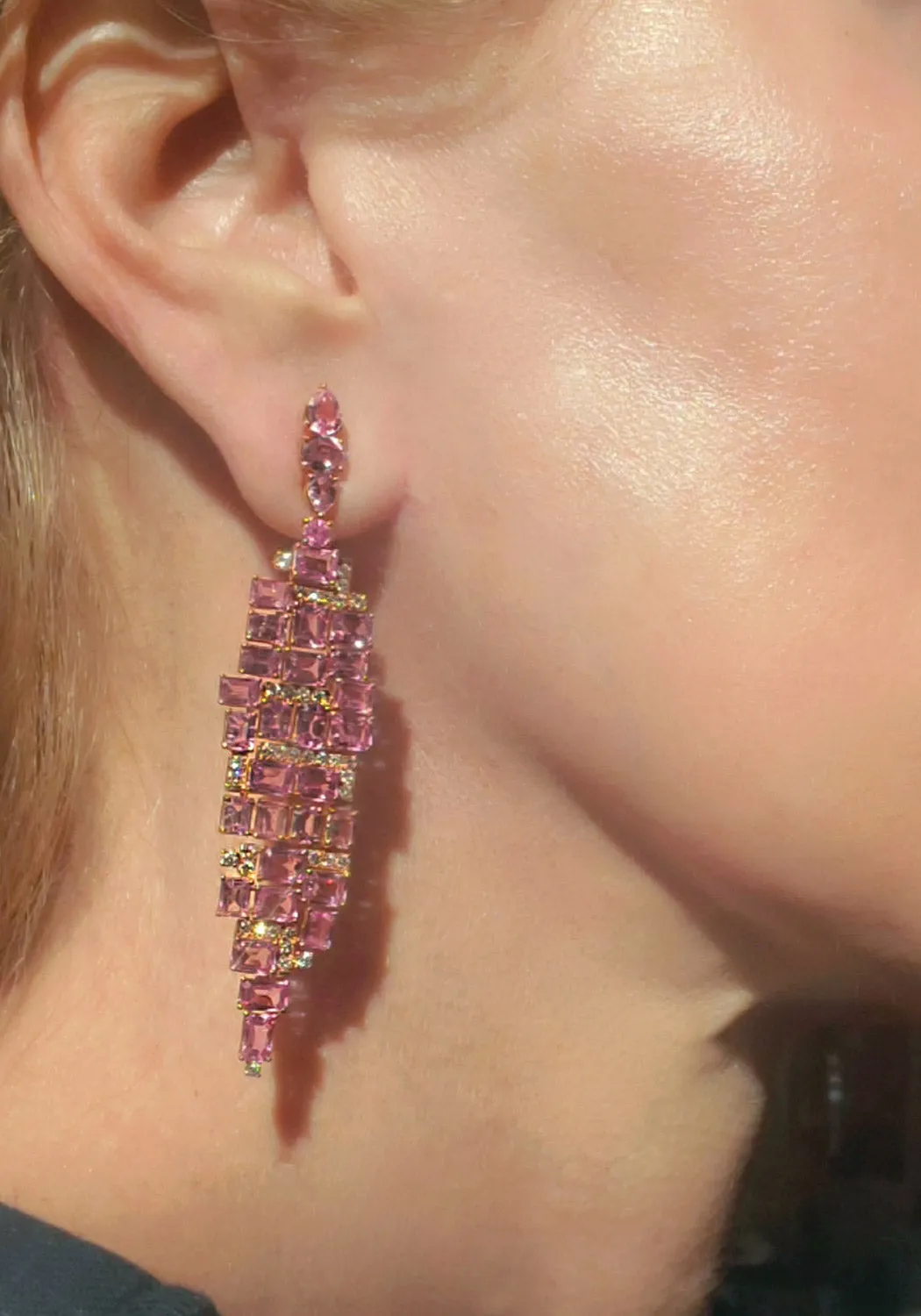 Ruchi 18K Rose Gold Pink Sapphire Chandelier Earrings