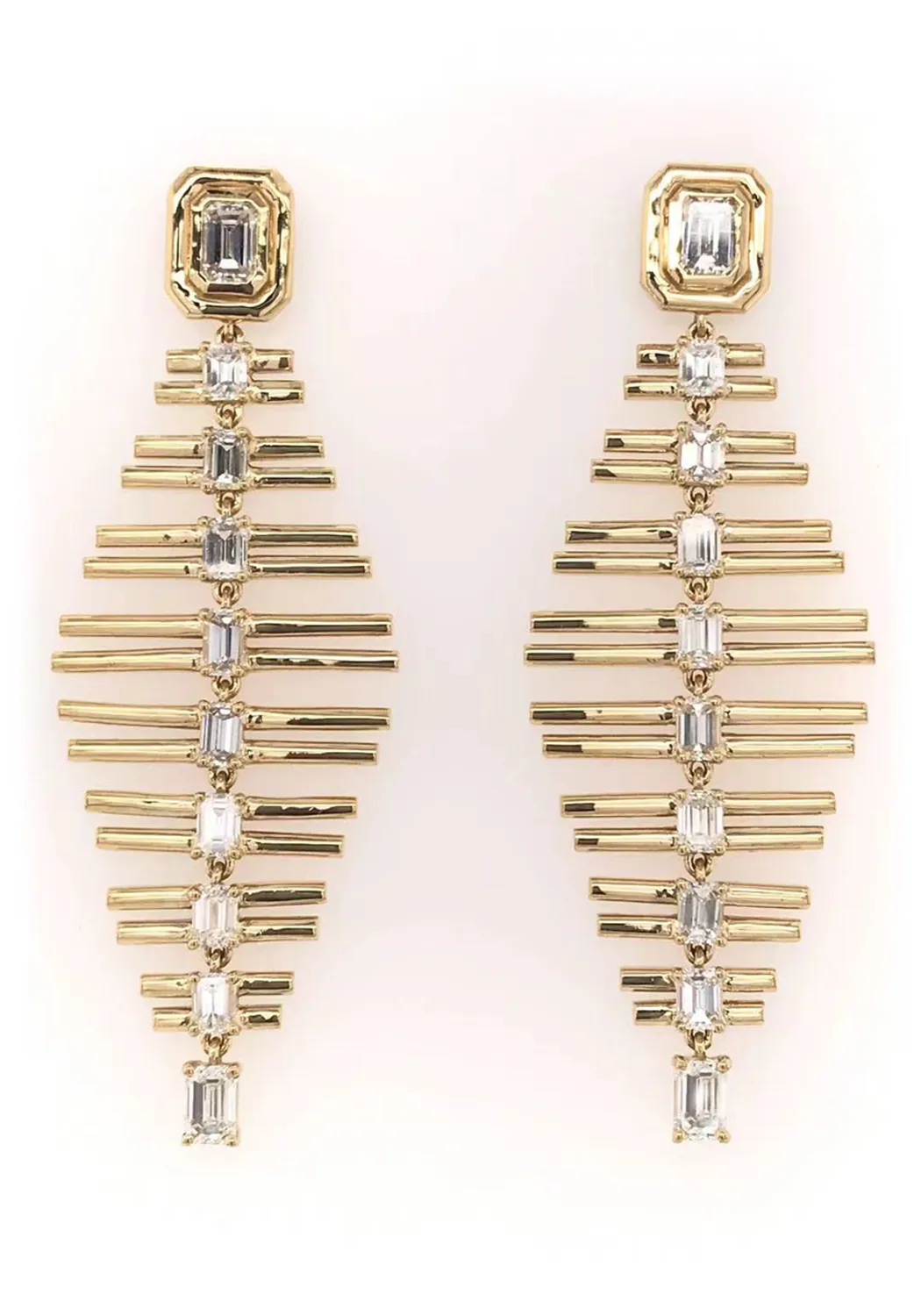 Ruchi 18KYG Scintillate Diamond Fishbone Dangle Earrings