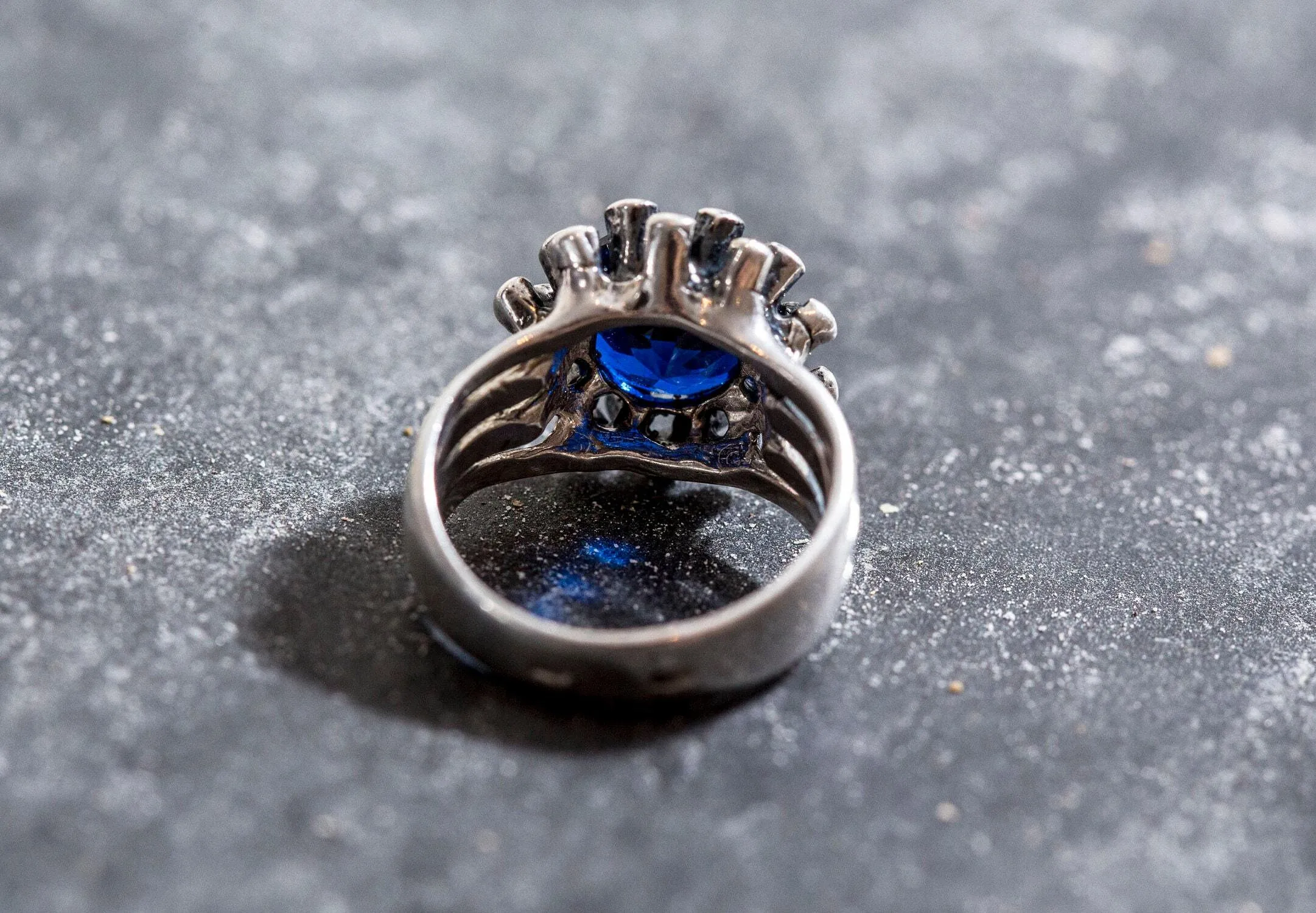 Sapphire Statement Ring - Blue Flower Ring - Sapphire Silver Ring