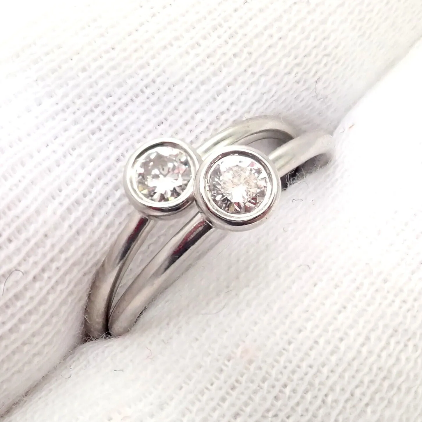 Set of 2 Tiffany & Co Platinum 0.16ct Diamond Engagement Stacking Ring size 5.75